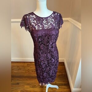 Patra Crochet Lace Dress Purple Size 10 Wedding Cocktail Formal